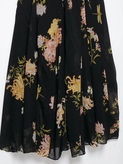 Women's Summer V-Neck Sleeveless Midi Dress Female Sexy Printed Pleated Decoration Sling Waist Evening Party Dress