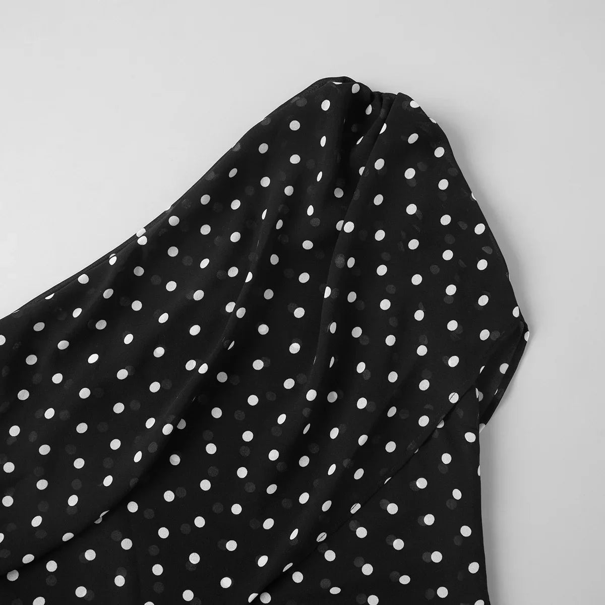 Black Polka Dot Sexy Asymmetric Blouse Women Sheer Mesh One Shoulder Draped Crop Top Women's Date Night Party Club Top