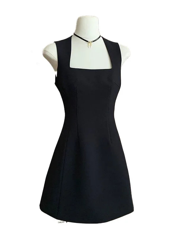 Slimming A-Line Dress Vest Style Korean Version Spring New Arrival Women's Fashionable Black Dress Commute Polyester Fiber