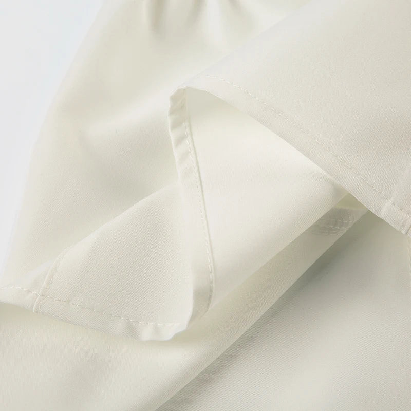 French Retro Satin A-line Shirt Chic Fashion Slimming Short Sleeve V-neck Blouses Office Ladies Elegant Top All-match