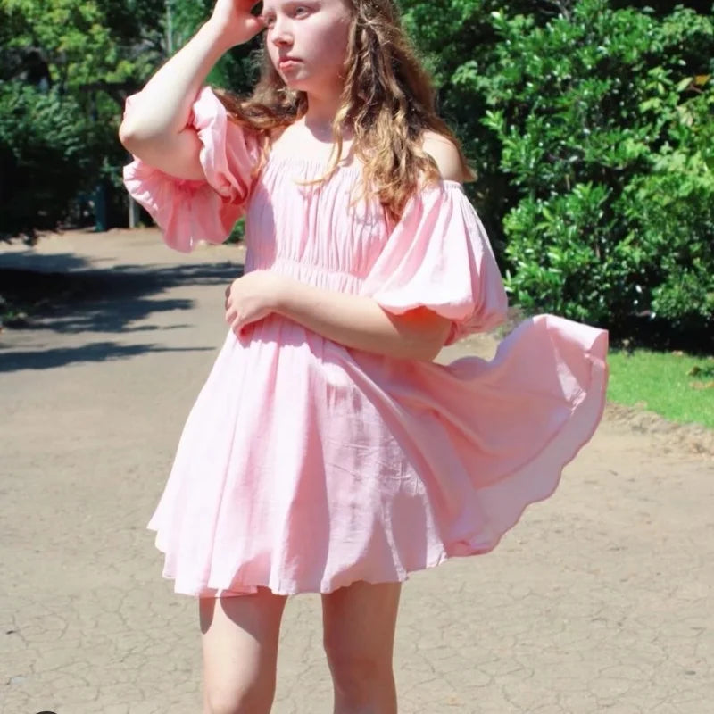 Elegant Sexy Square Collar Mini Dress Women Vintage Puff Short Sleeve Elastic Waist Summer Dresses Female Boho Vestidos