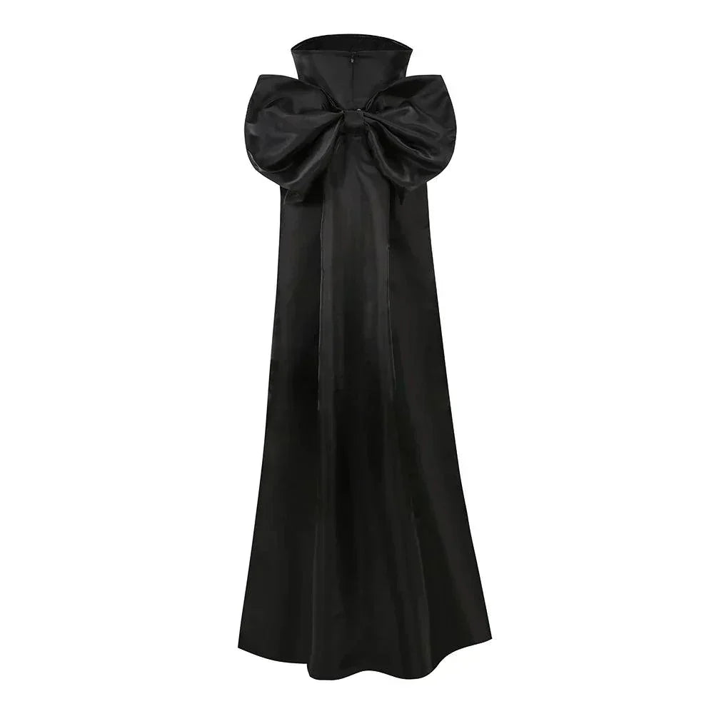 Strapless Oversized Bow Satin Mini Dress