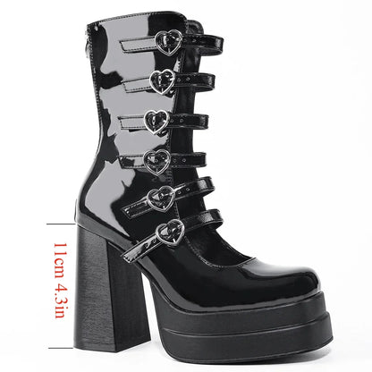 Spring Punk Ankle Square Toe High Heels New Platform Goth Y2k Boots For Supergirl Gothic Lolita BootsWomen's Shoes