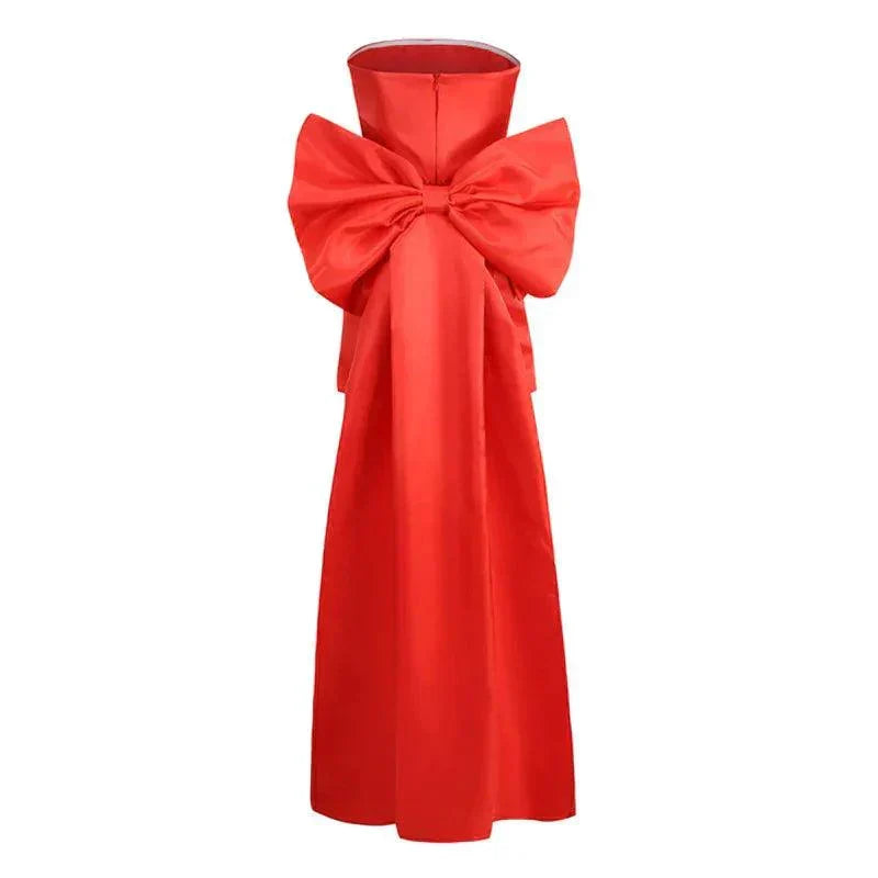 Strapless Oversized Bow Satin Mini Dress