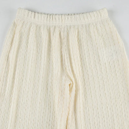Women Stylish Fabric Texture Beach Knitted Pants Summer Chic Fashion Straight Trousers Holiday Style Minimalist Pants