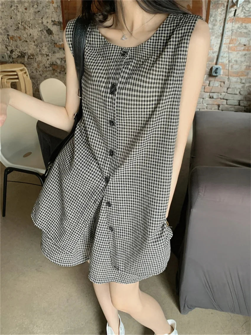 Minimalist Women Two Pieces Suits Chic Office Lady Vest Coats Plaid Wide Leg Shorts Loose Work Wear Elegant Set