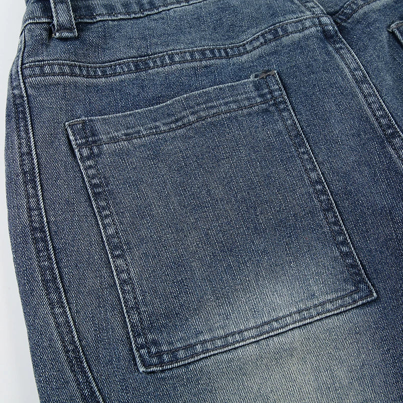 Blue Low Rise Flared Jeans Streetwear y2k Baggy Patchwork Denim Pants 90s Aesthetic Mom Jeans Korean Style Casual Pants