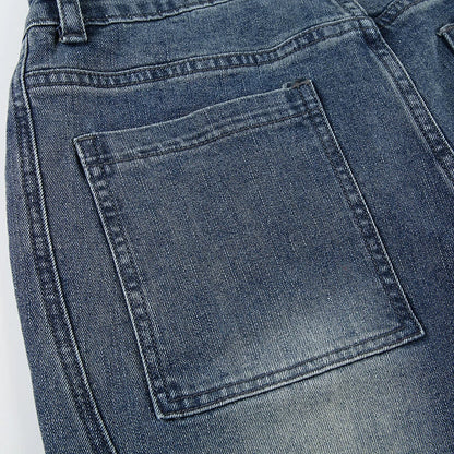 Blue Low Rise Flared Jeans Streetwear y2k Baggy Patchwork Denim Pants 90s Aesthetic Mom Jeans Korean Style Casual Pants