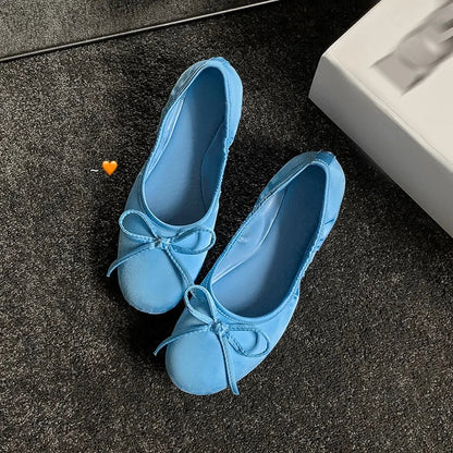 Woman Flats Satin Basic Style Round Toe Ballet Shoes Slip On Woman Soft Flats Spring Autumn Daily Bowtie Loafers