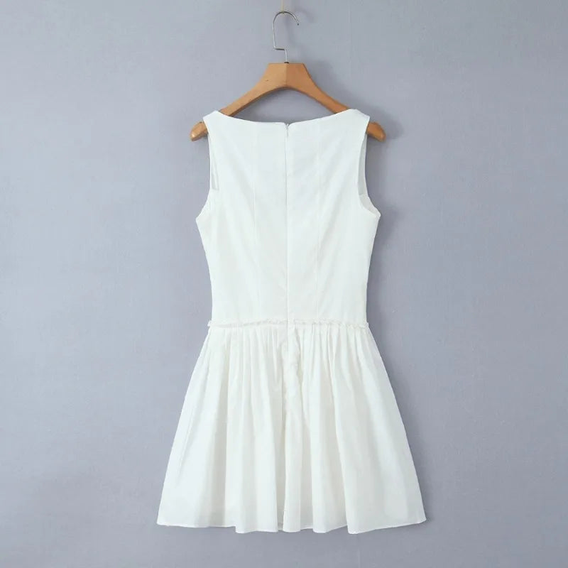red party dress square neck sleeveless pleated summer dresses new cotton mini sexy women dresses