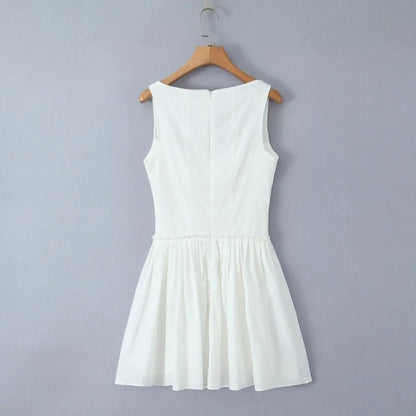 red party dress square neck sleeveless pleated summer dresses new cotton mini sexy women dresses