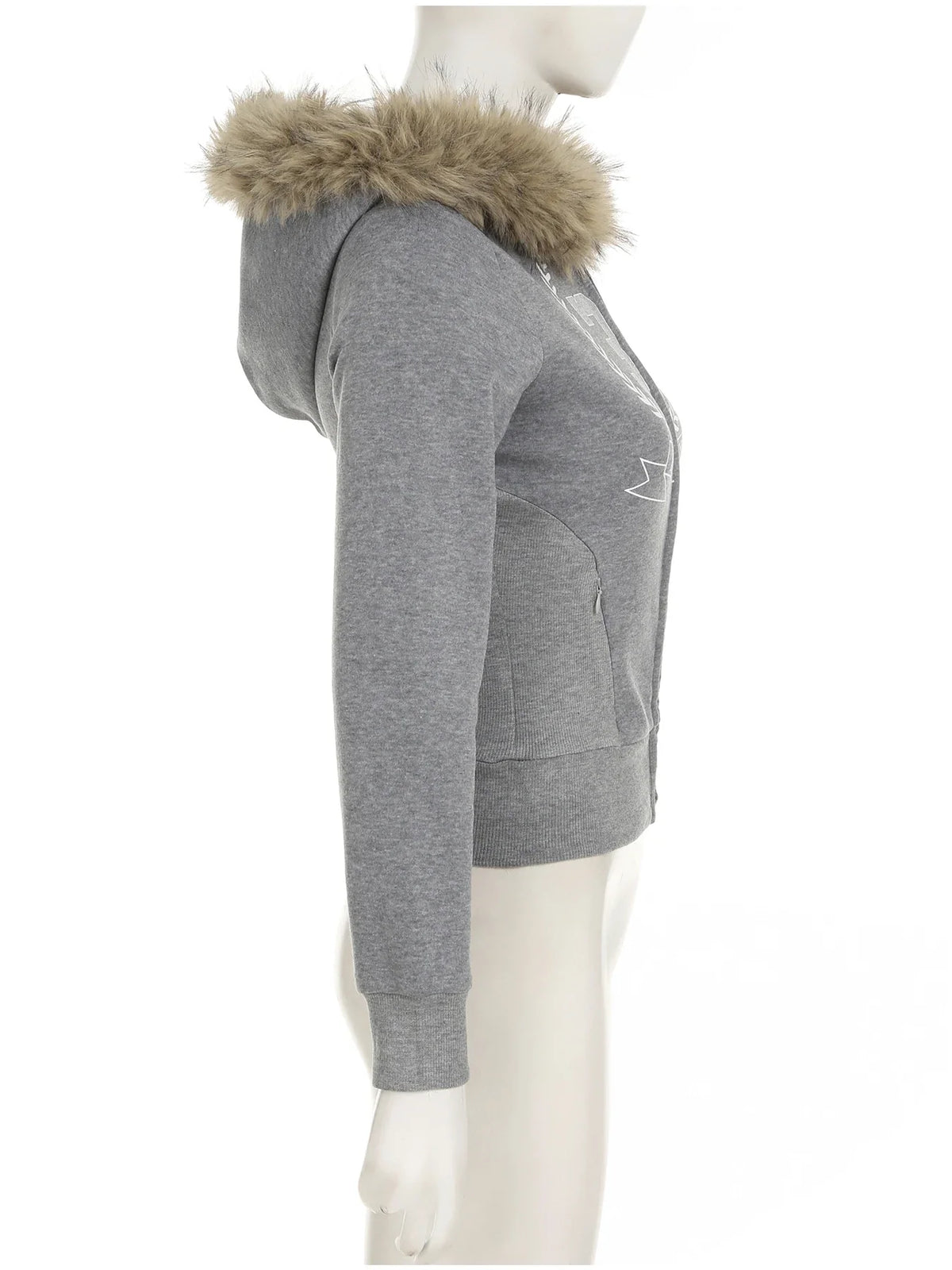 Preppy Style Fur Trim Hooded Sweatshirt Coats Winter Casual Warm Thick Zipper Long Sleeve Hoodies Women Streetwear