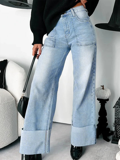 Autumn and Winter New Women's Retro High Waist Heavy Duty Straight Tube Micro Elastic Cowboy Pants