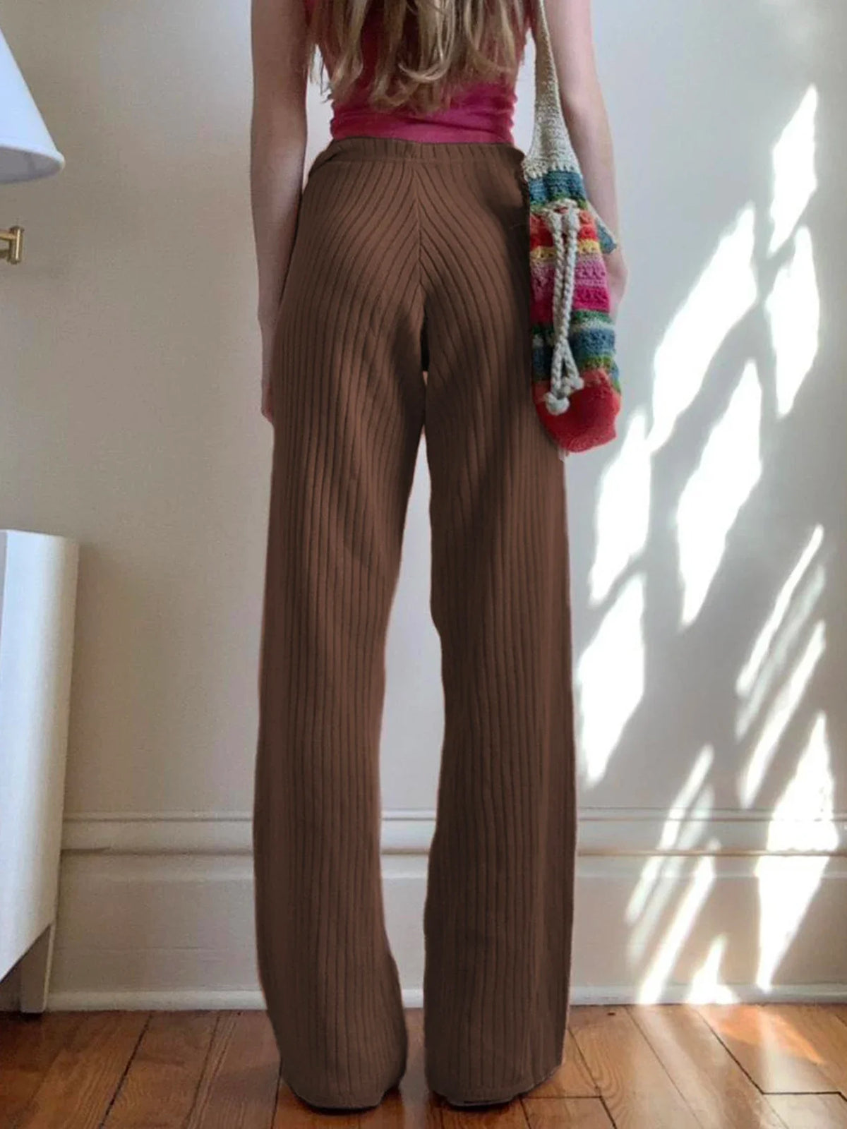 Casual Solid Knitted Pants Basic Loose Mid-Waisted Wide Leg Pants Women Autumn Winter Fashion Streetwear Ladies