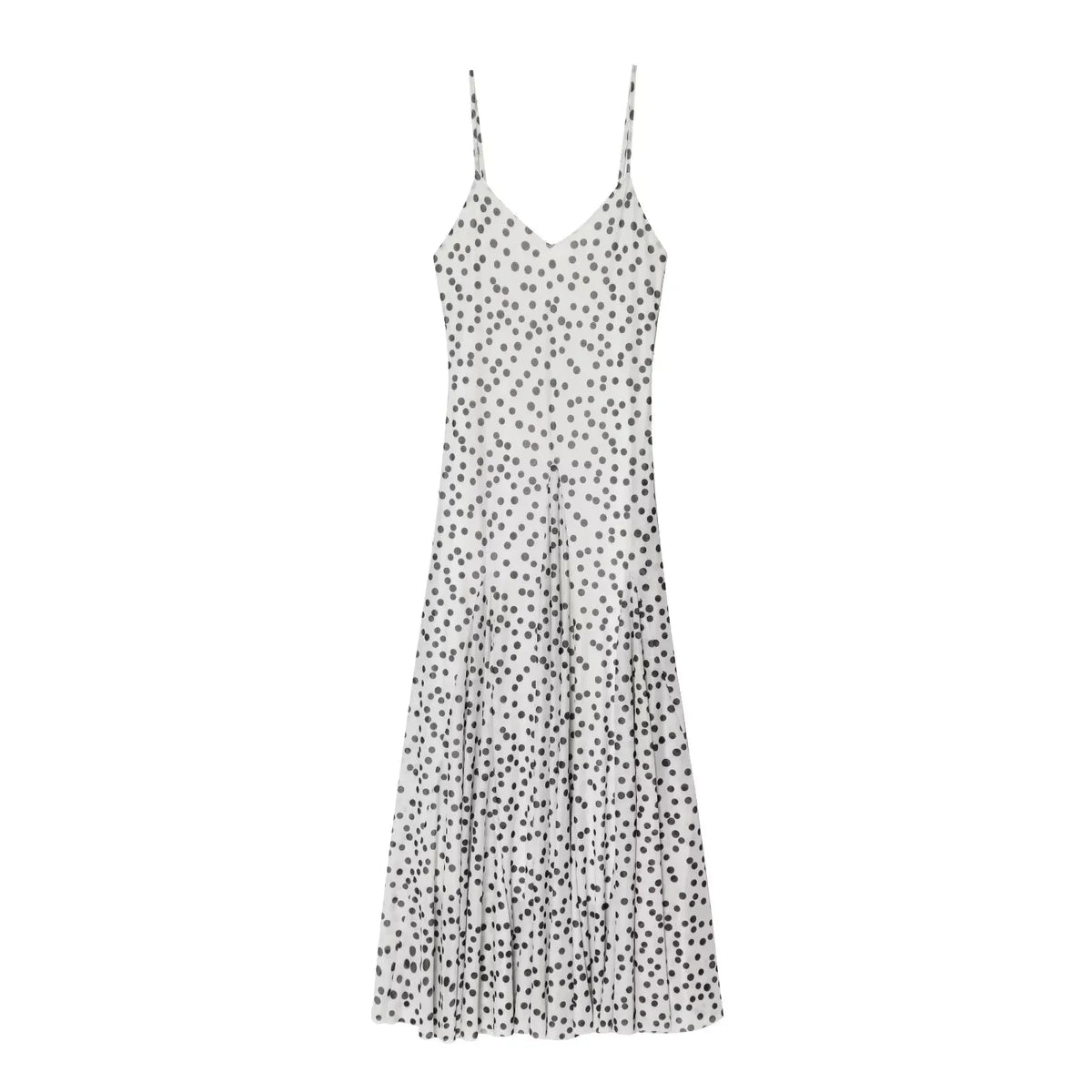 Women's Vintage Polka Dot Printed Midi Dress Summer Holiday Sleeveless Hem Transparent V-Neck Backless Casual Suspender Dress