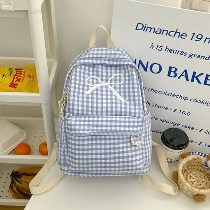 Y2k Aesthetic Bow Contrast Color Plaid Backpack Women Casual High-capacity Ins Schoolbags Fashion Chic Ins Backpacks for Sudents