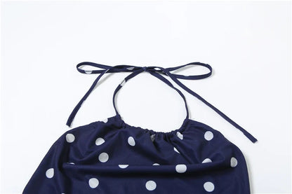 Sexy Polka Dot Print 2-Piece Set Women Halter Bandage Halter Backless Sleeveless Mini Tops+Straight Skirt Matching Suit
