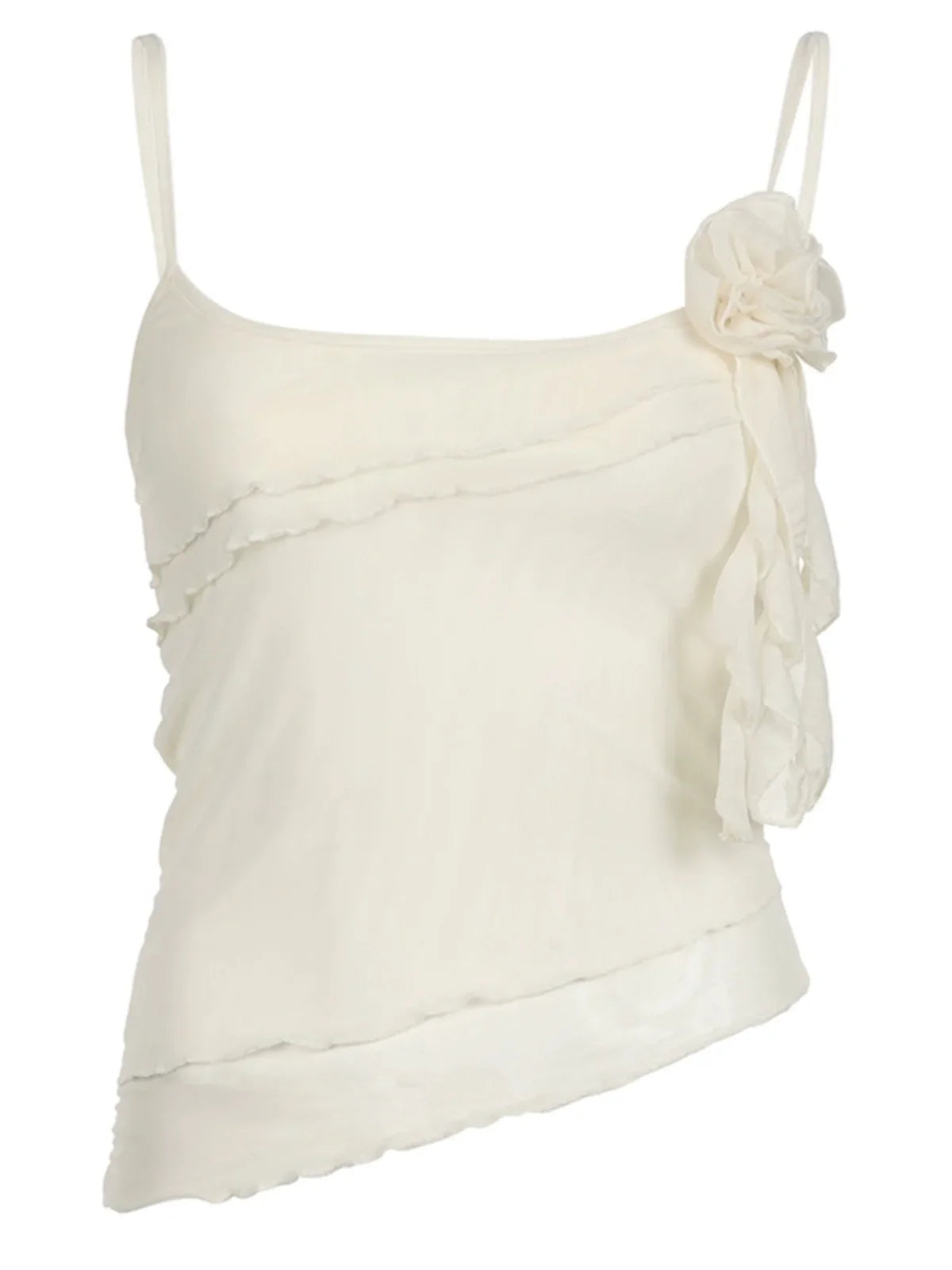 3D Floral Girl Feeling Double Layered Lace Suspender French Romantic Wave Edge Vest