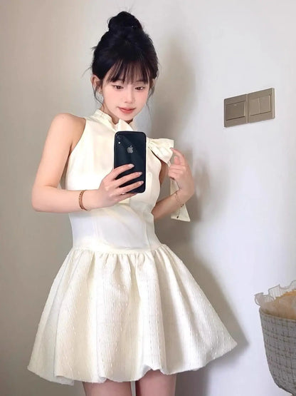 Dress Bow French Style High-End Daughter Summer New Style Waist Slimming Sleeveless Puffy Skirt