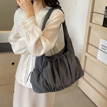 High-capacity Vintage Women's Handbags Y2k Aesthetic Simple Solid Shoulder Underarm Bag Grunge Casual Pleated Tote Bags Trendy