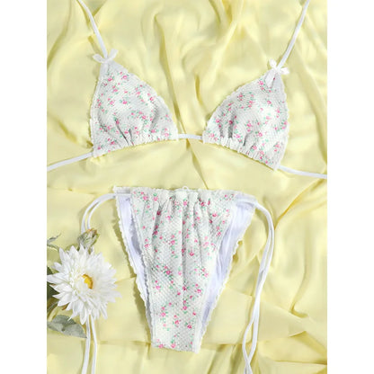Bandage Bikini Sets Halter Swimwear Sexy Swimsuit Women Bow Bikinis Low Waist Bathing Suits Print Biquini Triangle Beachwear