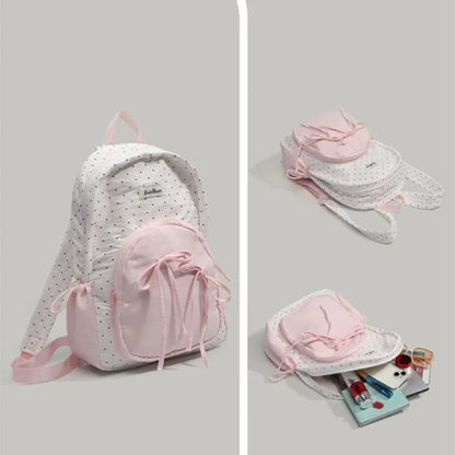 Patchwork Contrast Color Dot Bow Backpack Woman Kawaii Cute Y2K Aesthetic Sweet Schoolbag Ladies High Capacity Chic Mochila 2025