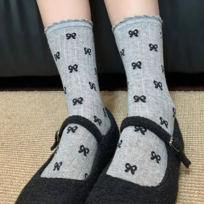 Summer Thin Bow Dot Lace Mid Tube Socks Versatile Mesh Hollow College Style Sweet Stacked Socks Japanese JK Calf Socks for Women