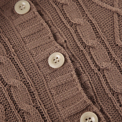 Y2K Brown Buttons Crop Sweater with Detachable Fur Collar Autumn Vintage 2000s Knitted Cardigan Slim Winter Outfits