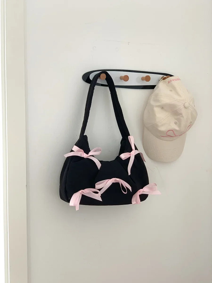 Hit Color Bow Bolsos Mujer New Sweet Ins Bag Shoulder Underarm Bags Casual Sac Femme Niche Design Fashion All-match Bolsas