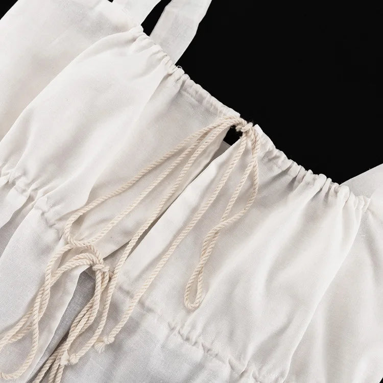 White Ruffle Shorts Sets Square Collar Sleeveless Drawstring Tank Tops+Shorts Summer Casual Simple Suits For Women 2 Piece Set