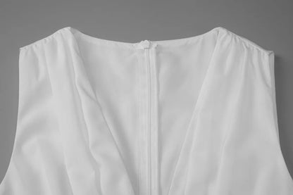Women's White Maxi Dresses Sexy V-Neck Ruched Patchwork Backless Dress New Summer Elegant Women's Party Dress Vestidos