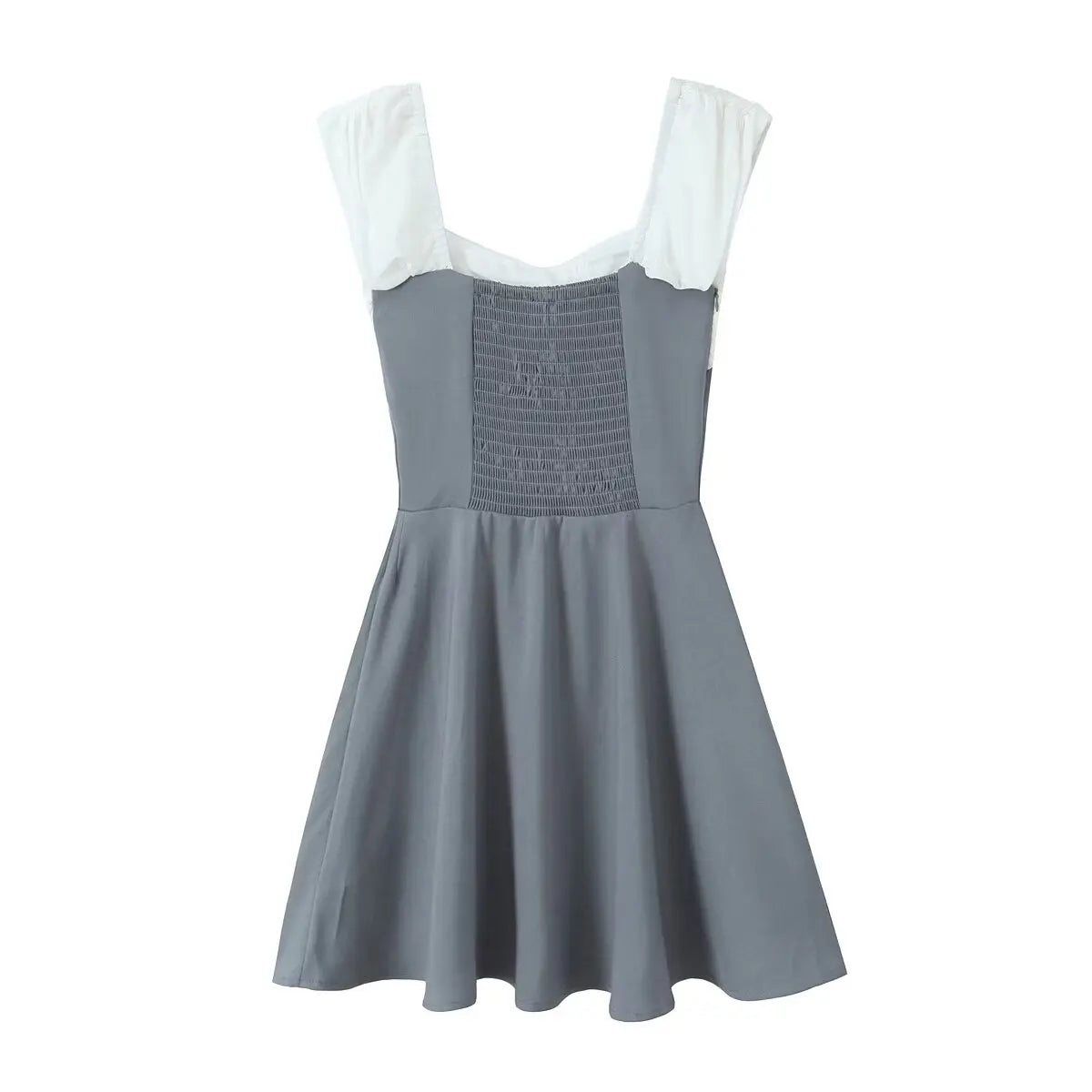 Off Shoulder Sweetheart Twist Front Colorblock Empire Waist Mini Dress