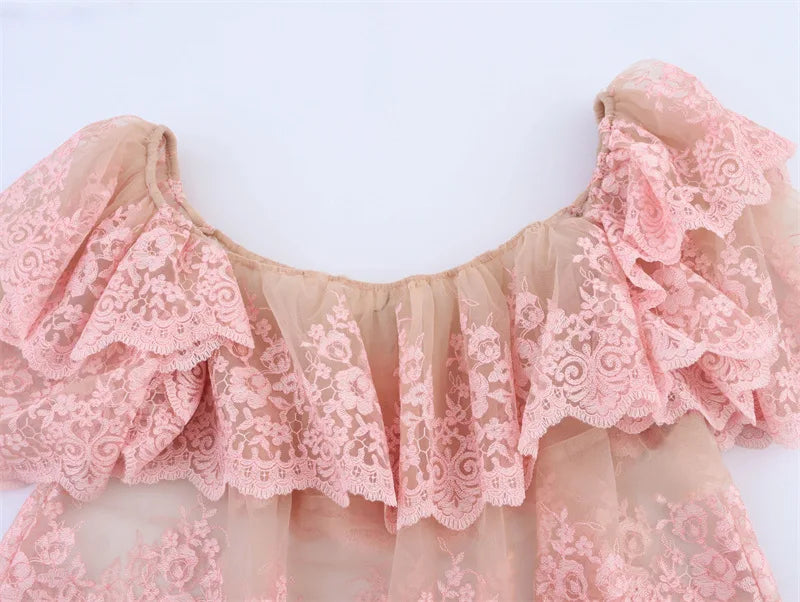 Spring New Top with European and American Sexy Printed Women's Lace Loose Ruffle Edge Stacking Design, niche