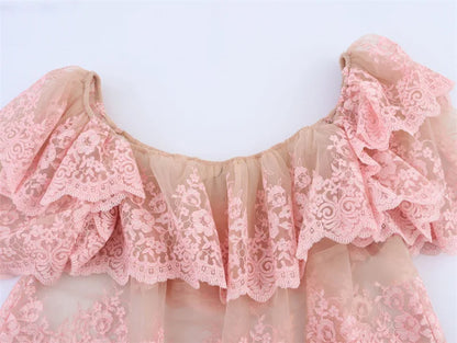 Spring New Top with European and American Sexy Printed Women's Lace Loose Ruffle Edge Stacking Design, niche