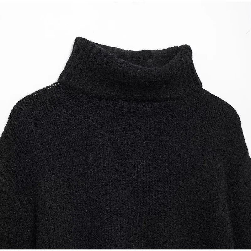 Cropped Pullovers Women Sweater Knit Loose Turtleneck Long Sleeve Female Knitted Top Autumn Winter Fashion Lady Outwear