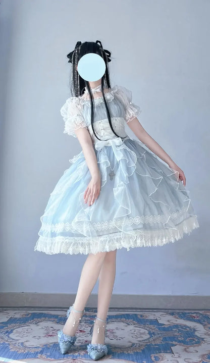 NEW Original Gorgeous Tea party Lolita OP short-sleeved dress Lolita Princess Dress Elegant Fairy maiden lace dress
