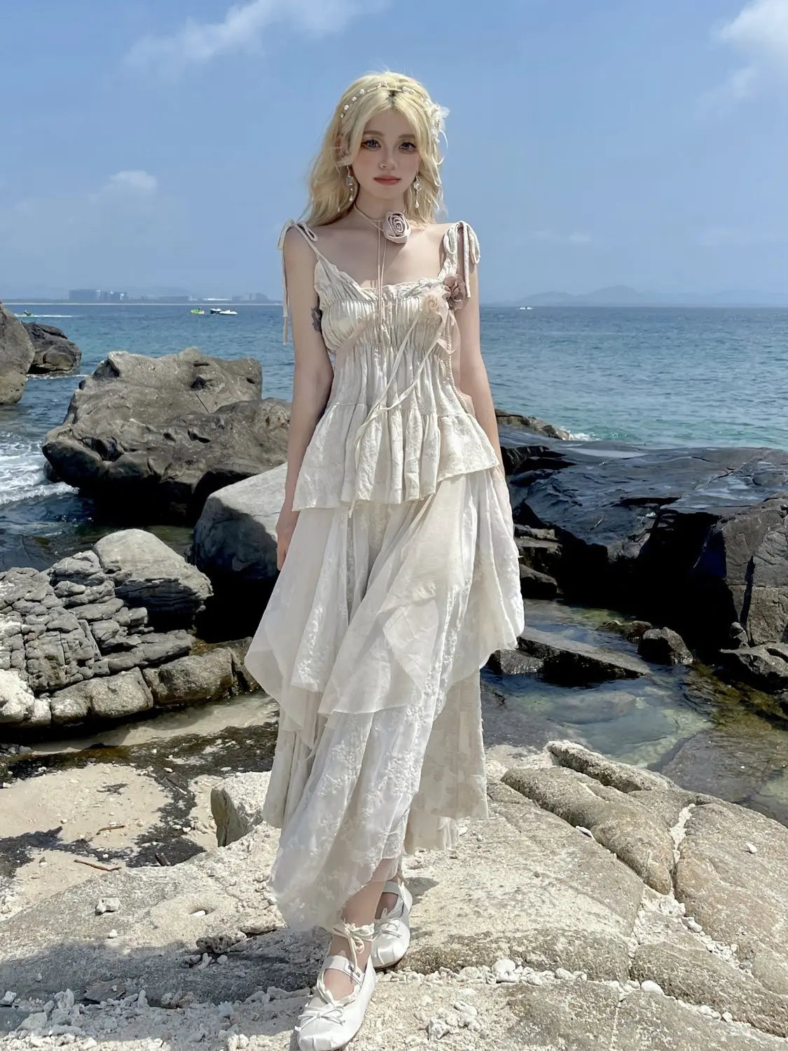 Rose bustier and halter top for women irregular bustier skirt set super fairy retro country style design sense summer 2024