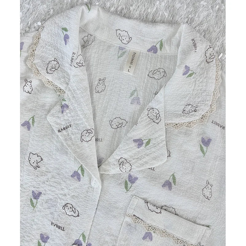 Sleepwear Cotton Pajamas Long Sleeve Pyjamas Women Nightwear Lapel Pyjamas Home Clothes