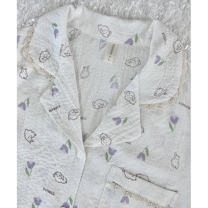 Sleepwear Cotton Pajamas Long Sleeve Pyjamas Women Nightwear Lapel Pyjamas Home Clothes