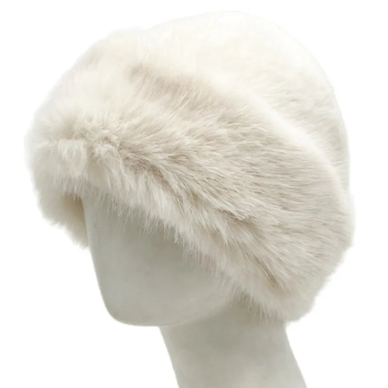 Winter Faux Fox Fur Bucket Hats For Women Soft Thickened Plush Fisherman Hat Outdoor Windproof Warm Beanies Caps Ski Panama Cap