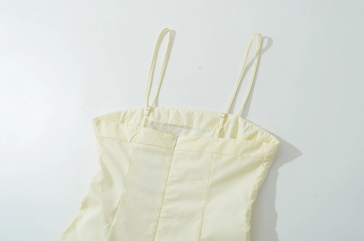 Sexy Solid color Slash Collar Corset Style Sling Dress Women Slim Waist A-Lined Swing Midi Long Dresses Summer Robe