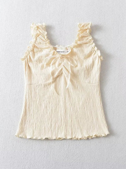 Lacing Patchwork Agaric Laces Crop Tank Top Women Shirring V-Neck Sweet Slim Versatile Vest American Hottie Streetwear