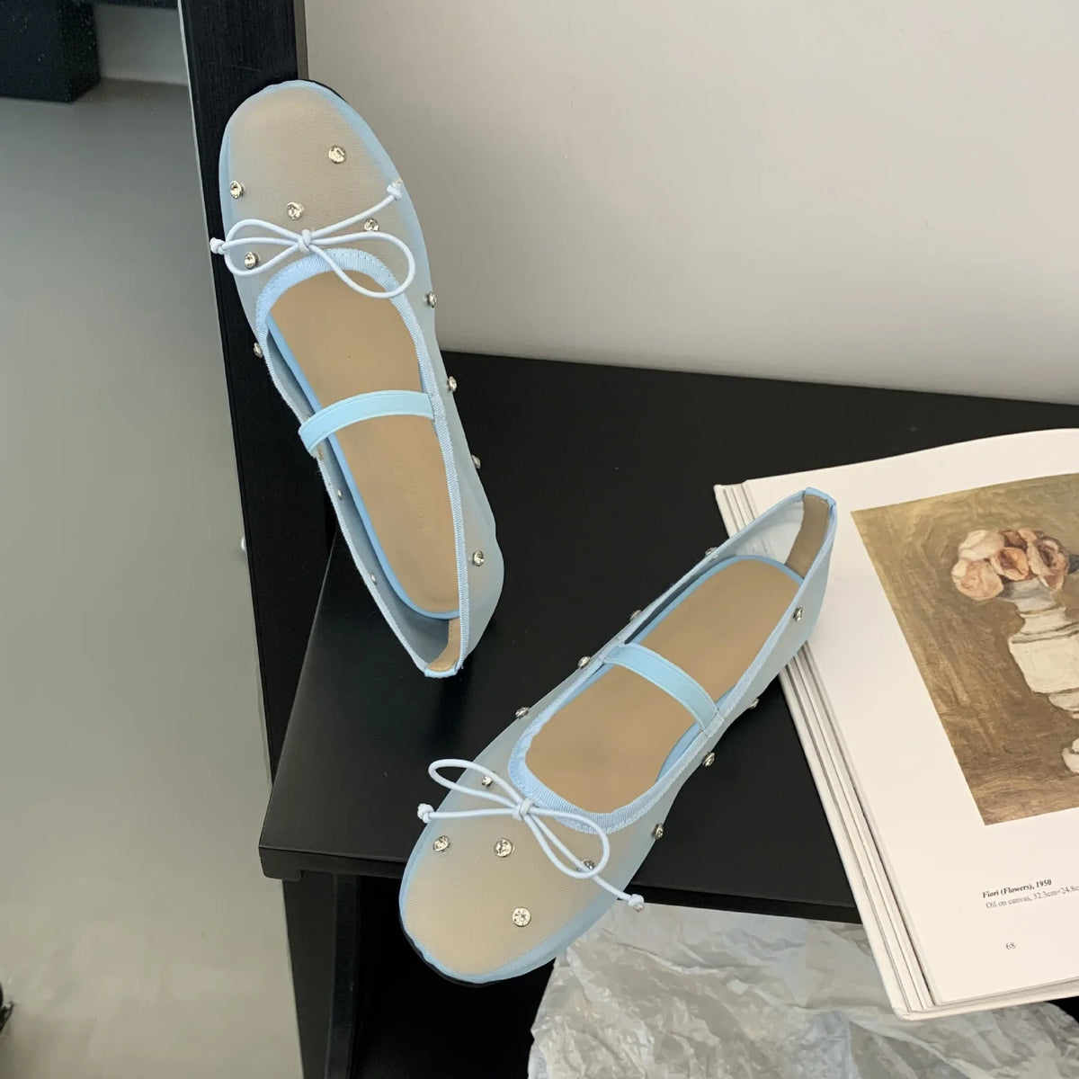 Water diamond mesh breathable shallow mouth single shoe for women's summer outdoor wear 2025 new flat bottomed bow ballet shoes