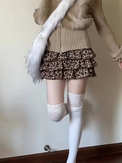 Sexy Leopard Print Mini Skirt for Women Y2k Harajuku Vintage High Wasit A-line Skirts Korean Summer Fashion Clothes Chic