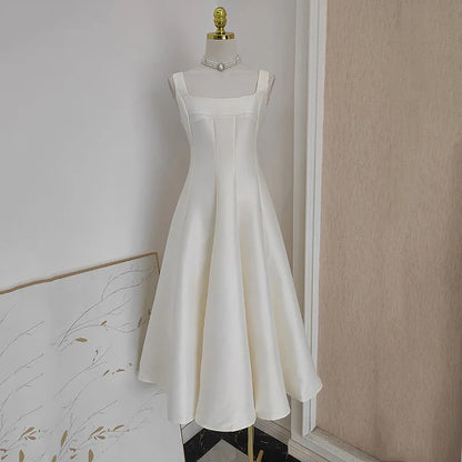 Square Collar Evening Dress French Hepburn Style Niche Temperament Retro Sling Slim Waist Wedding Party Dresses Fluffy Prom Robe