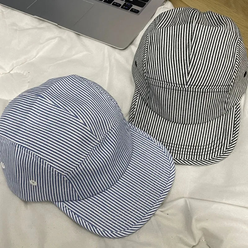 Ins Popular Striped 5-panel Baseball Cap Suitable for Four Seasons Street Versatile Fashion Flat-brimmed Hats for Men and Women