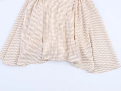 Summer New Khaki Plaid Fashion Short Dress High Waist A-line Hanging Neck Summer Dress Y2K Sweet Chic Woman Clothing