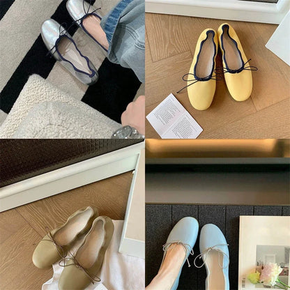 Comfortable Soft Leather Round Toe Flats Heels Women's Sandals Fashion Butterfly-knt Daily Dress Shoes Sandals
