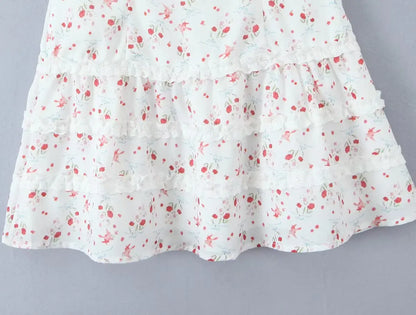 Sweet Girl French Style Floral Print Sleeveless Dress Women Lace Spliced A-line Summer Mini Dress Holiday Robe Vestidos