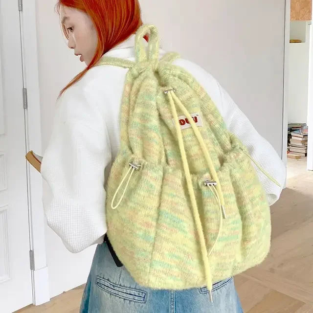 High-capacity All Match Drawstring Backpacks Women Sweet Y2k Aesthetic Schoolbags Contrast Color Girl Chic Backpack for Students